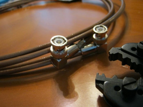 Two 90 degree bnc connectors  and crimp tool used