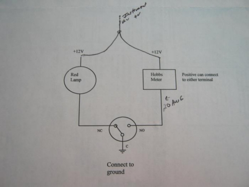Hobbs meter and warning light to pressure switch schematic