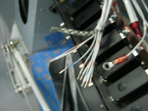 The 3 three conductor shield wires joined at switch console and puuled from shield coverings and strip