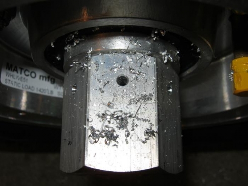 Drilled wheel axles using the wheel axle nut for guide on initial hole.
