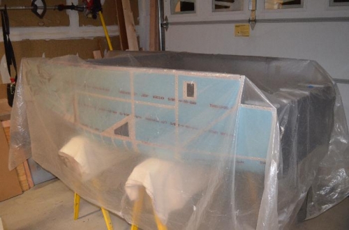 Fuselage covered with plastic to keep dust off