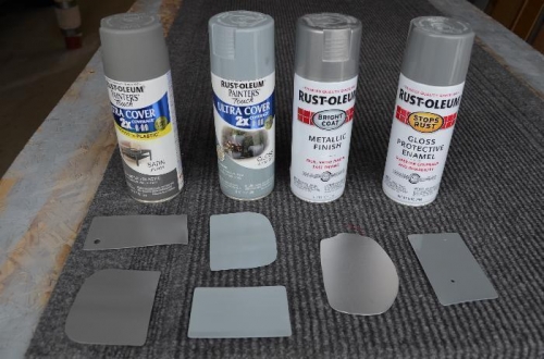 Four tested paints.  Upper pieces had single coat. lower, double coat.