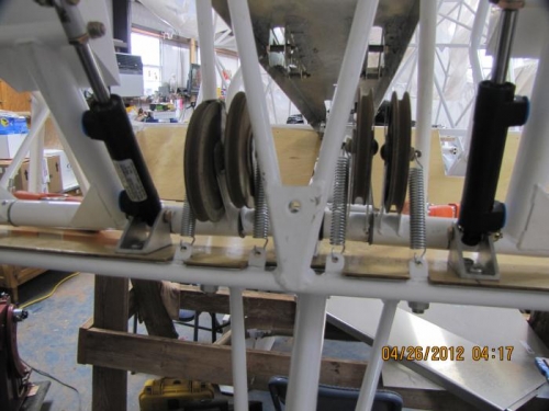 Adjustable rudder control pulleys.