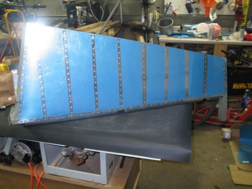 Finished riveting rudder skin to skeleton.