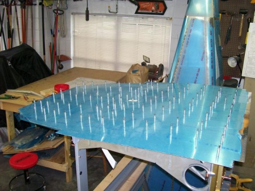 Skin clecoed on the center section with aft section in the background