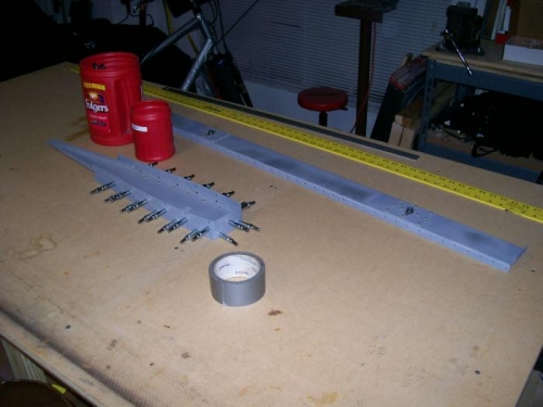 Counter balance clecoed and ready for riveting. Spar parts riveted