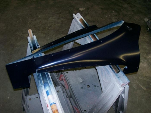 Blue base coat on empennage fairing