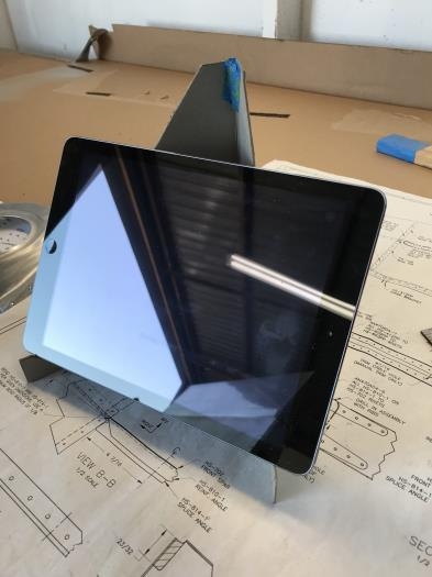 iPad, cardboard stand...