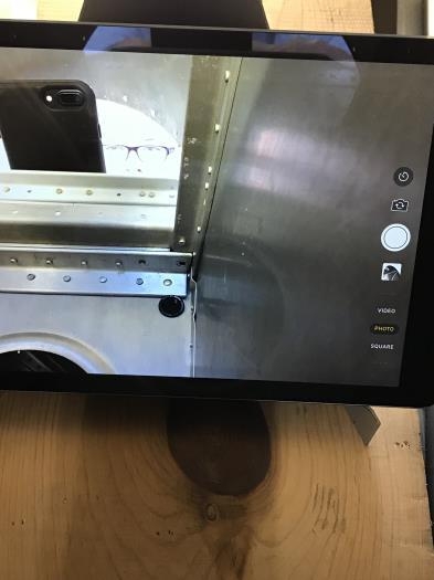 iPad, on stand, in selfie mode, inside rear fuse pointed towards HS bolt holes