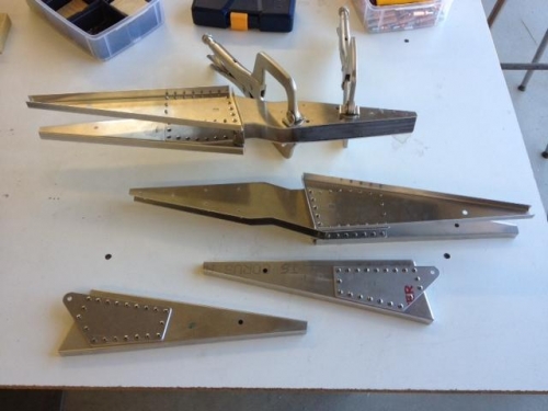 Rivets complete, ready to drill counterweights