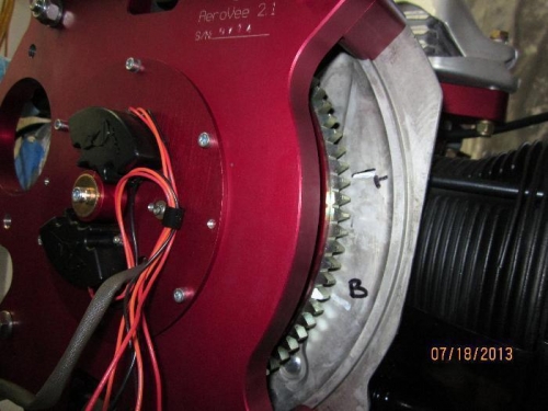 Timing marks on the case/flywheel