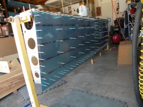 Top left main skins clecoed in place and ready for final reaming.