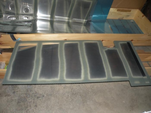 Interior of left lower outboard wing skin prepped and primed.