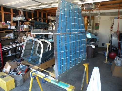 This orientation works great for riveting. The sawhorses are set at 24 inches high.