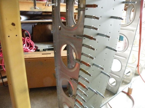Set up for drilling nutplates for the right wing root fairing.