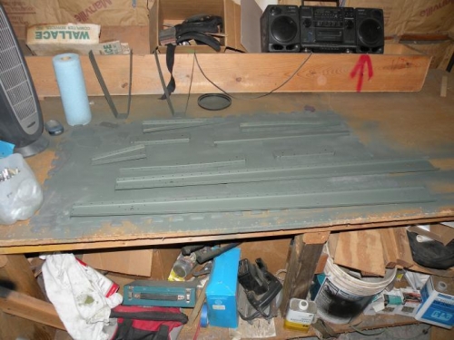 Both sets of elevator skeleton parts primed.