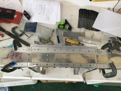 Top and bottom hole locations for the main inboard ribs marked and ready to drill.