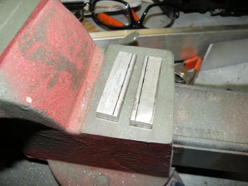 Spar bar spacers cut to width and marked for beveling.