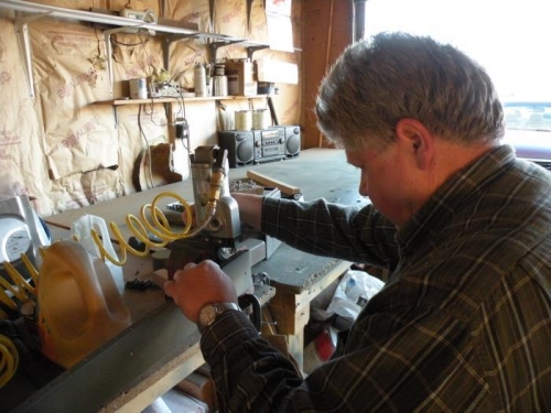 Dimpling a baggage rib.