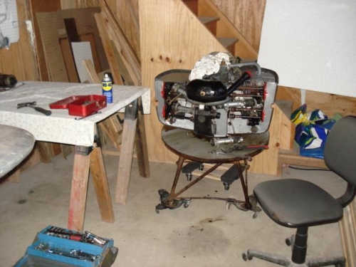 Engine work area in shop.