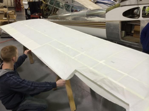 Checking fit behind ailerons.