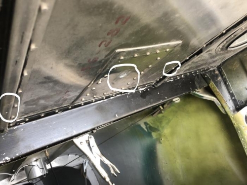 Cabin top with antenna hole and headliner clip locations.