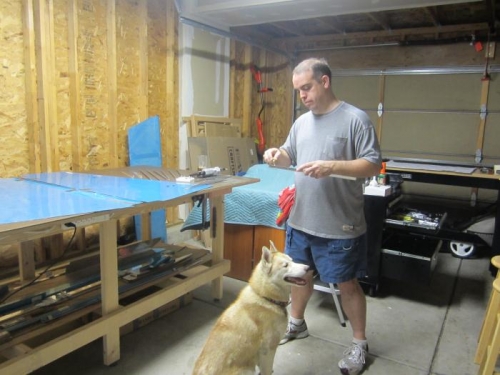 Me and Lucy (dog) deburring