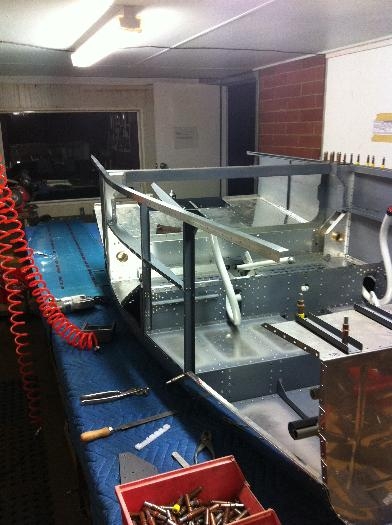 Stb side frame work, skin drilled off.