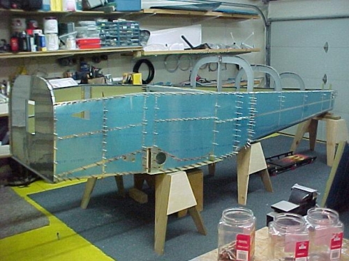 The fuselage is clecoed back together and ready to rivet.....