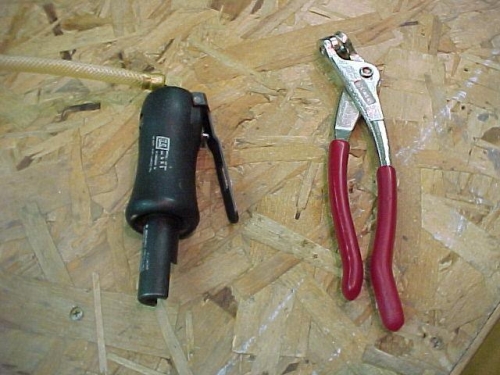I'm glad I have this pneumatic cleco tool (left). It is much better than the hand held version (right)