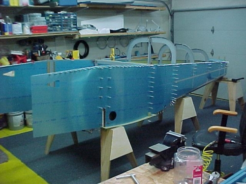The fuselage with the side skins clecoed on....