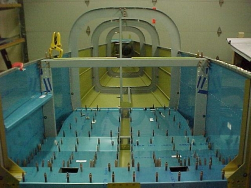 The inside of the fuselage looking from the front to the back