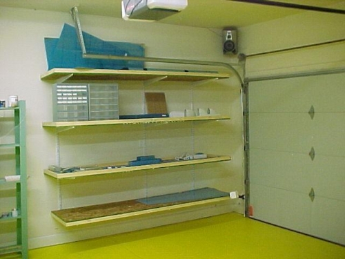 Parts storage shelves