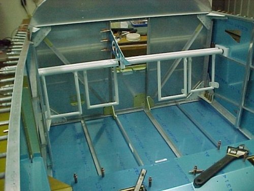 The rudder assembly in the fuselage