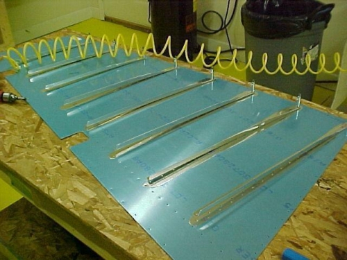 Rudder stiffeners layed out and clecoed to skin