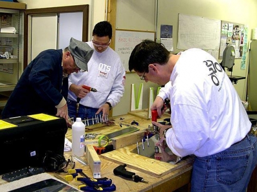 Me on the Right, Reaming Matched-Holes in the Project Airfoil Rib & Skin