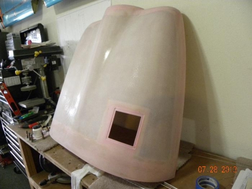 overall view of oil door cutout in top cowl