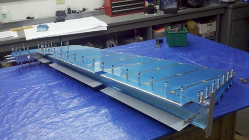 Rudder clecoed together and drilled out