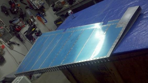 Skins riveted on except for trailing edge.