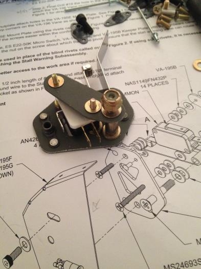 Stall Warning Subassebly with Microswitch and vane, ready to close with screws and nuts
