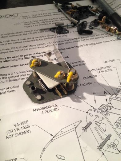 Finished Stall Warning Subassembly with Torque Seal applied to nuts and screws.