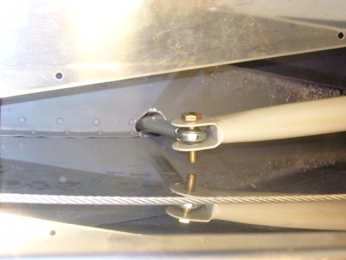 Pushrod seen from above inside fuselage