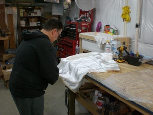 Rob prepping Fglass cloth