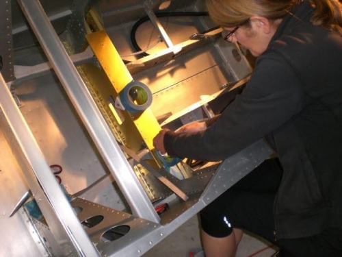 Kathryn taping the gold center section