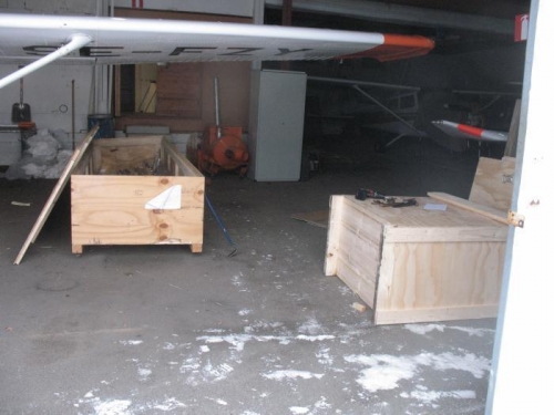 Crates in the hangar