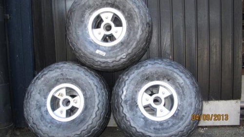 Three identical tundra wheels