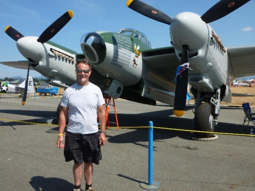 Me and a flying Mosquito bomber