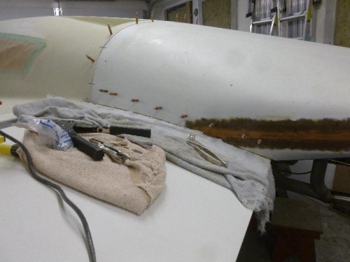 Ready for rivets on upper cowling