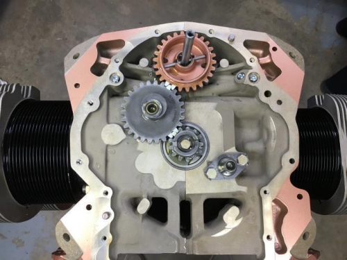 Accessory case gearing - notice the timing marks in white