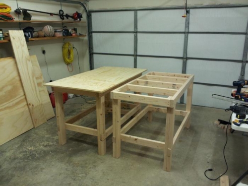 Mostly done here...added retractable wheels to both tables, shelf added - and the top of course